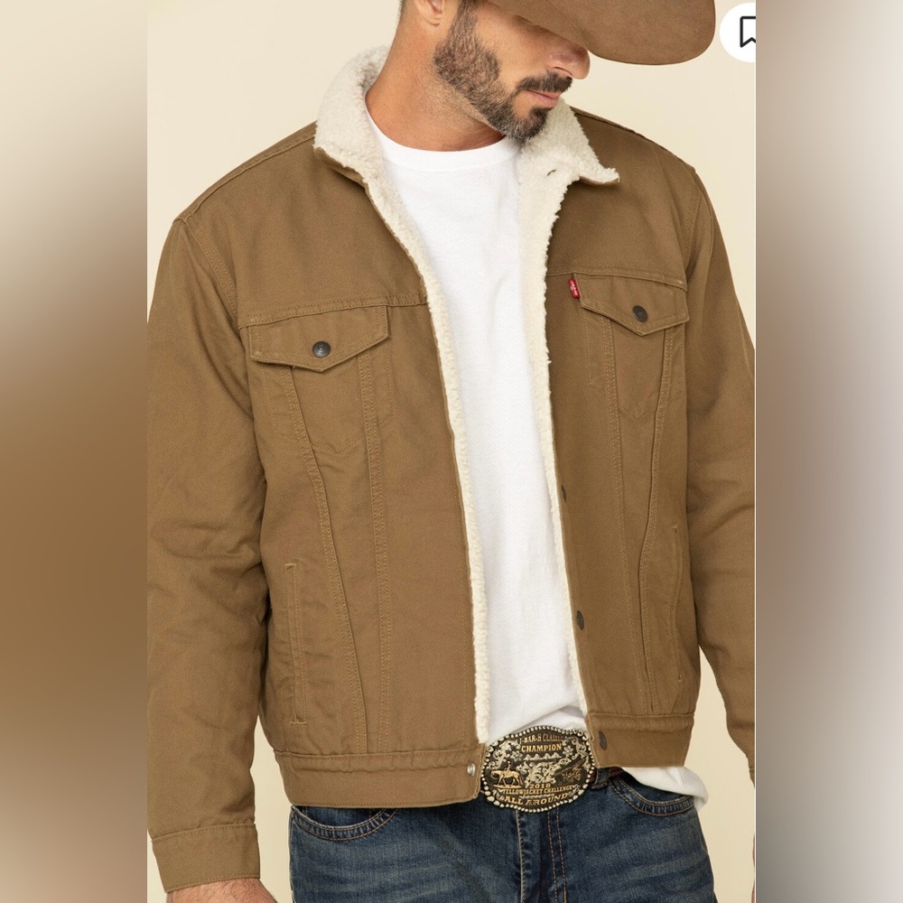 Levi's Sherpa Lined Trucker Jacket Mens Size M Brown Canvas